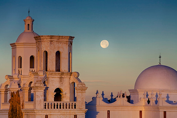 Moonset over San Xavier